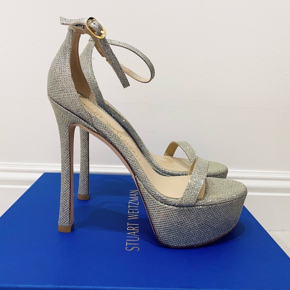 New Stuart Weitzman Platform Nudistcurve Hollywood Sandals Nudist Curve Glitter - Picture 6 of 11